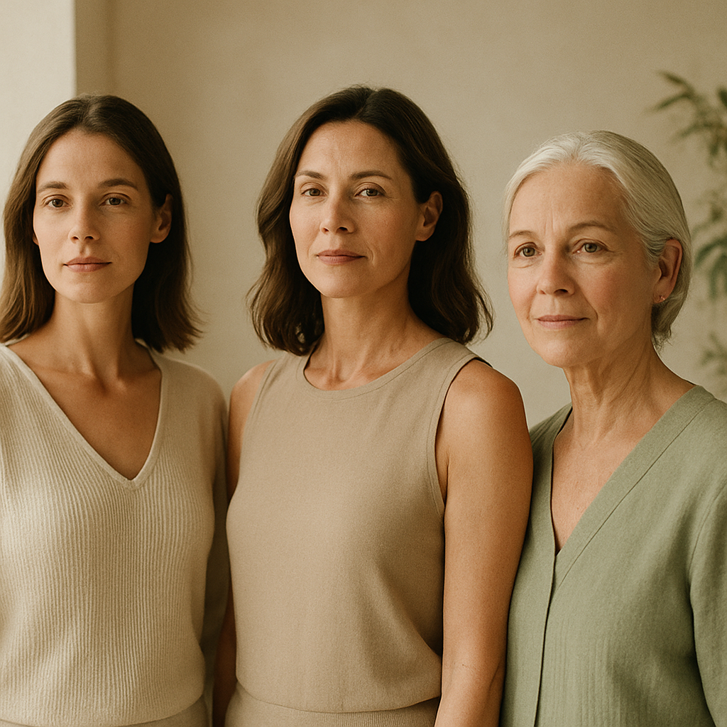 Women across life stages in a calm wellness setting